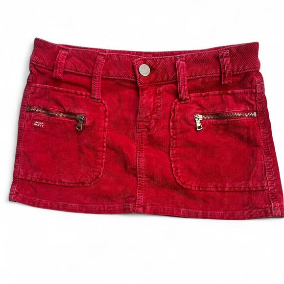 Miss Sixty Red Mini Skirt Y2K Low Rise Stretch Corduroy Micro Skirt 2000s - Picture 1 of 6